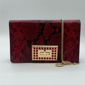 MICHAEL Michael Kors Ellie Fold Over Clutch Bag Red Embossed Python Leather